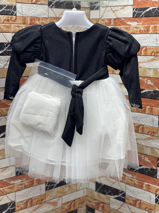 Royal Aura Teddy Frock with Pajama for Baby Girls – Elegant Eid Festive Dress Set-Black