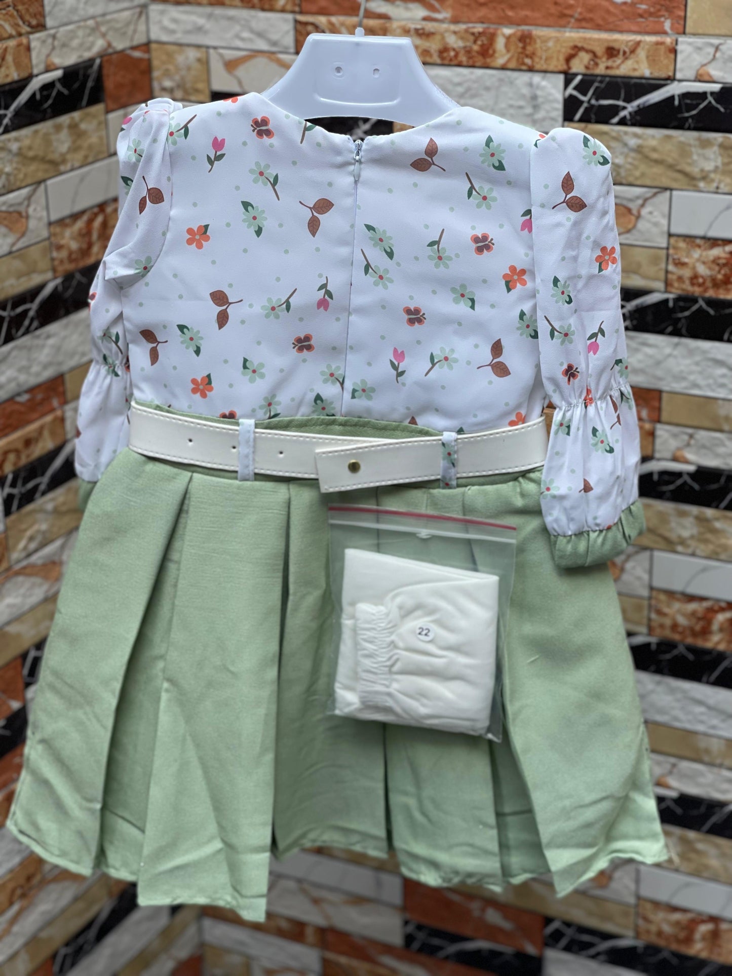 Royal Aura Baby Teddy Bow Dress – Green Frock with Pajama Set