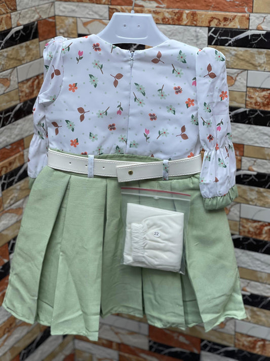 Royal Aura Baby Teddy Bow Dress – Green Frock with Pajama Set