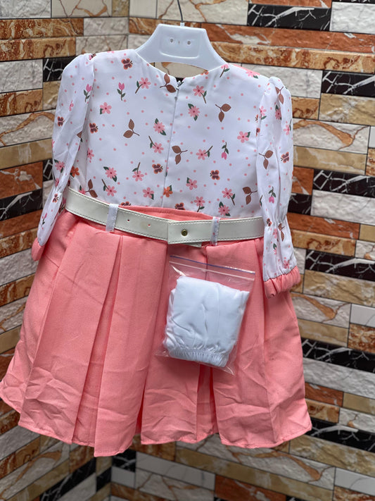 Royal Aura Baby Teddy Bow Dress – Pink Frock with Pajama Set