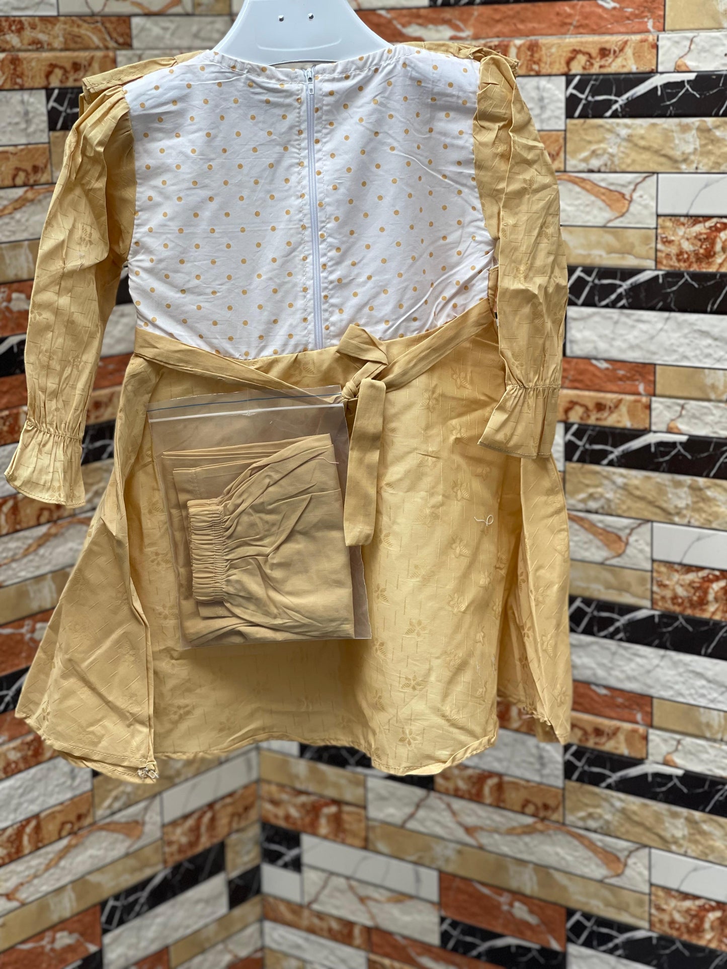 Golden Teddy Bow Princess Dress with Pajama – Baby Girls Party Wear