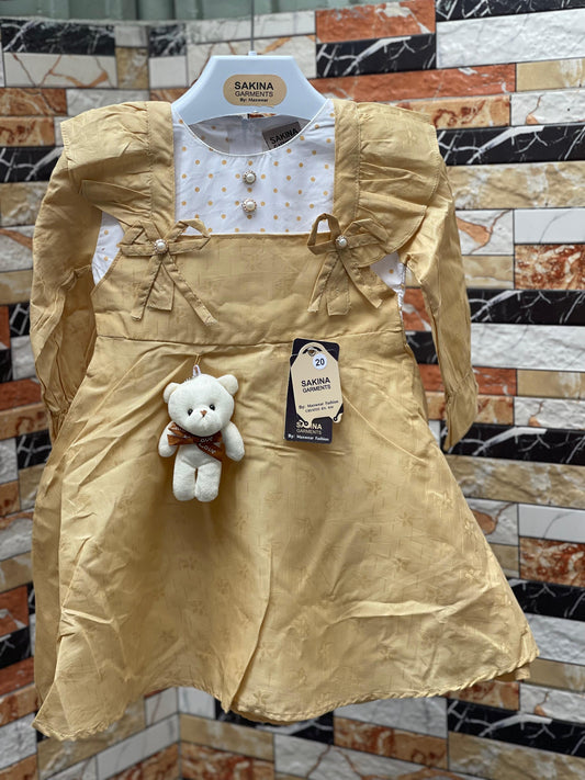 Golden Teddy Bow Princess Dress with Pajama – Baby Girls Party Wear
