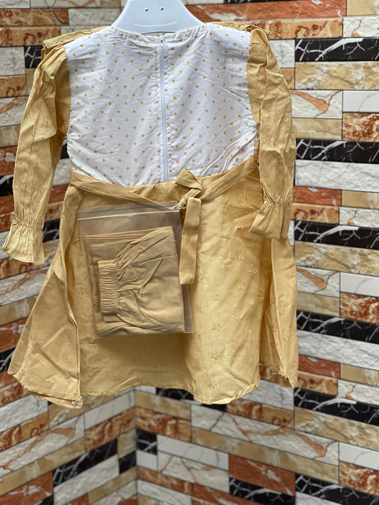 Golden Teddy Bow Princess Dress with Pajama – Baby Girls Party Wear