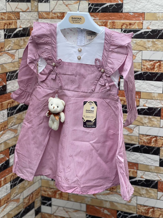 Pink Teddy Bow Princess Dress with Pajama – Baby Girls Elegant Party Wear