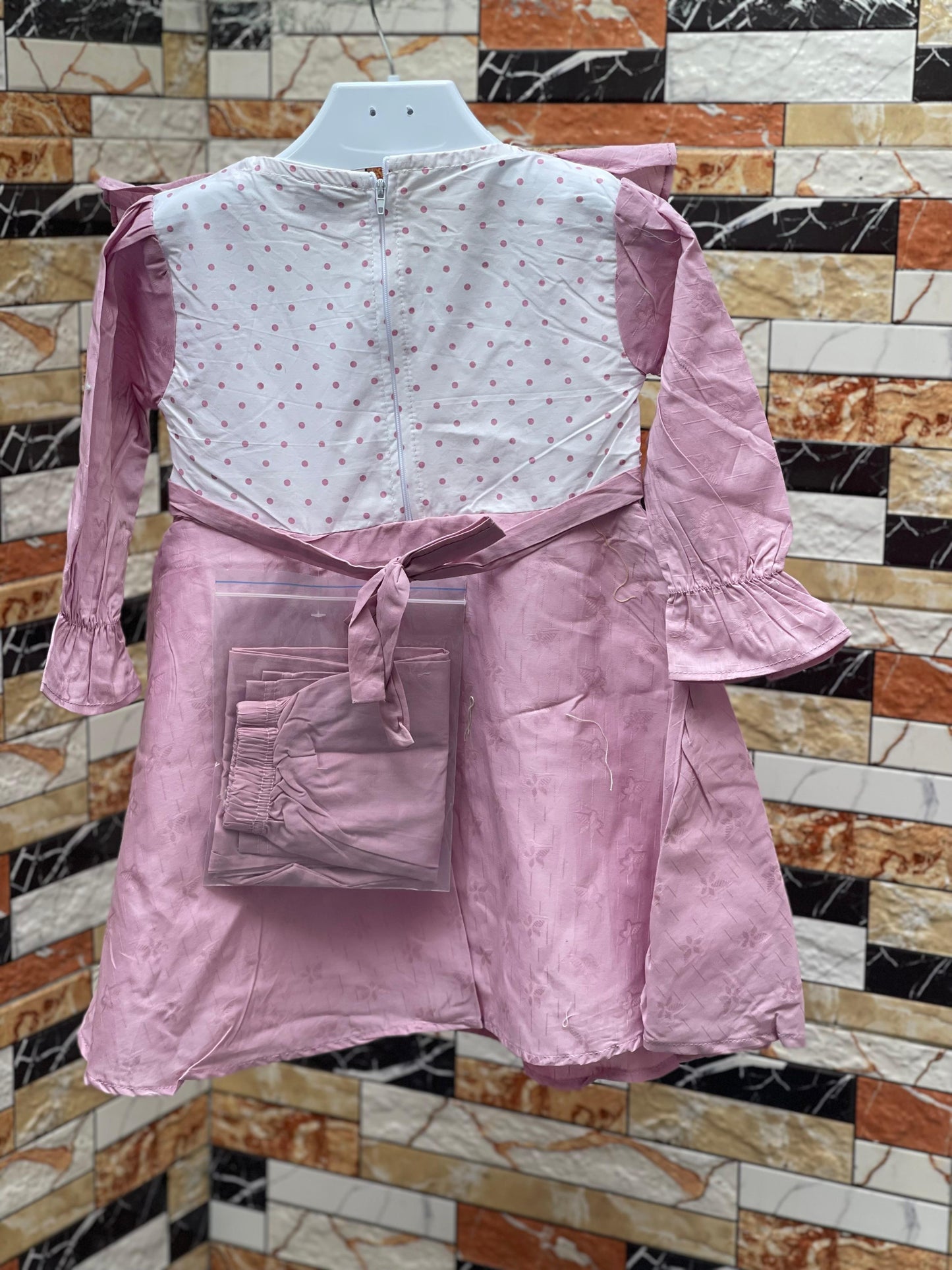 Pink Teddy Bow Princess Dress with Pajama – Baby Girls Elegant Party Wear
