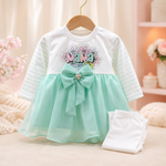 Mint green baby girls Mama bow frock top with white pajama
