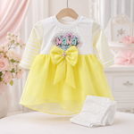 Yellow baby girls Mama bow frock top with white pajama