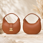 Camel brown mini hobo shoulder bag front and back view