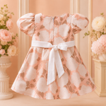 Baby girl wearing peach floral paper cotton frock suit with purse