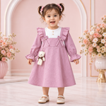Pink Baby Girls Frock Suit with Pajama, Bow Detail and Teddy Charm