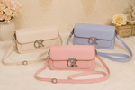 Rectangular crossbody shoulder bags in pink beige and light blue colours
